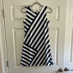 Mahi Gold Navy and White Striped Sleeveless Dress. Small